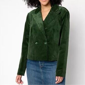Me by Jennie Garth Plus Easy Fit Corduroy Cropped Blazer Forest Green Size 1X